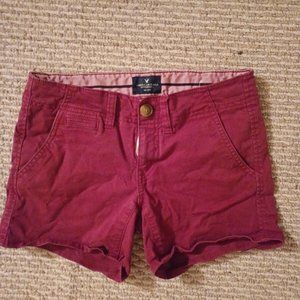 American Eagle Outfitters Women's Shortie Shorts Back Buttoned Pockets Red Sz 0